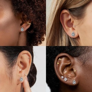 1 par de pendientes de acero inoxidable con forma de gota de agua para mujeres y niñas, pendientes ovalados de imitación de diamante plateados y dorados, regalos de joyería - Product Image 4