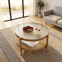 Table basse en bois massif personnalisable, design moderne, plateau en verre, pliable, meubles de salon, finition cire blanche, petite table d'appoint