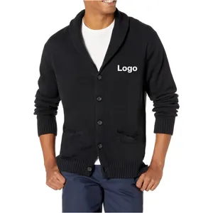 Suéter cárdigan con cuello chal marfil tejido acrílico algodón suave para hombre de invierno con logotipo OEM