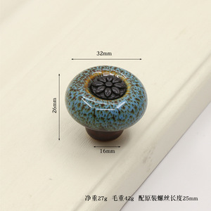 Poignées de meuble vintage en céramique, boutons de tiroir rétro émaillés en forme de champignon avec quincaillerie en bronze à trou unique pour cuisine, salle de bain, <span class=keywords><strong>commode</strong></span> - Product Image 4
