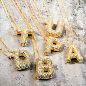 Collar con Colgante de Burbuja con Letras del Alfabeto, Chapado en Oro Real de 18K sobre Acero Inoxidable, con Circonitas, Joyería <span class=keywords><strong>para</strong></span> Mujer, Resistente al Deslustre - Product Image 3