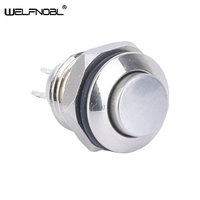 Bouton poussoir métallique étanche IP65 en acier inoxydable, momentané, 1NO, 2A, diamètre 10mm, à tête haute, pour appareil électrique