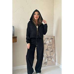 Elegante Conjunto de Traje de Terciopelo Negro para Mujer, 100% Poliéster, Transpirable, Ligero, Ropa de Moda - Product Image 3