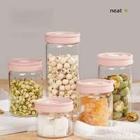Pot de conservation en verre avec couvercle en silicone rose, récipient hermétique pour miel, épices, fruits secs, conteneur de cuisine