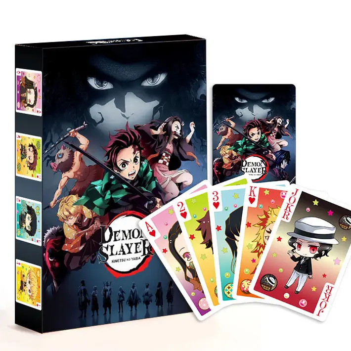 54 adet/kutu Anime iblis avcısı Kimetsu hiçbir Yaiba Poker kartları seti Kamado Tanjirou Nezuko masa oyunu iskambil kartları Poker masası oyuncaklar