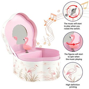 Boîte à musique en forme de nuage avec miroir et figurine rotative, bijoux flamants roses en gros, cadeau d'anniversaire personnalisé pour filles - Product Image 4