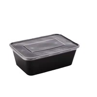 Boîte à lunch rectangulaire noire jetable en plastique de qualité alimentaire avec couvercle, fabriquée au Guangdong, boîte d'emballage à emporter, petit emballage