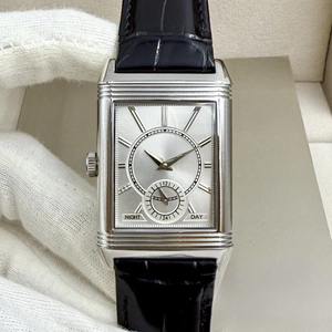 Reloj de Pulsera Rectangular Reversible Vintage de Alta Calidad para Hombre, Correa de Cuero Negra, Tono Plateado, Reloj Mecánico Clásico de Negocios - Product Image 1