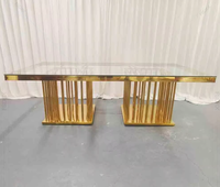 FSDKX Table de salle à manger rectangulaire en verre miroir avec base en acier inoxydable doré de luxe 10 places pour banquet de mariage