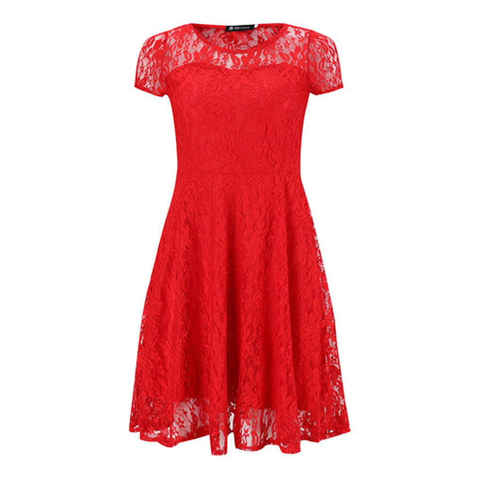 Wholesale S-5XL Women Summer Lace Dresses O-Neck Short Sleeve