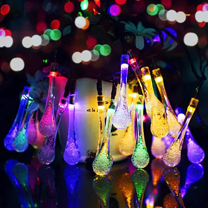 Solar Water Droplets String Lights LED Acrylic Bubble String Lights - Outdoor Waterproof Multicolor Fairy Crystal Ball Lights