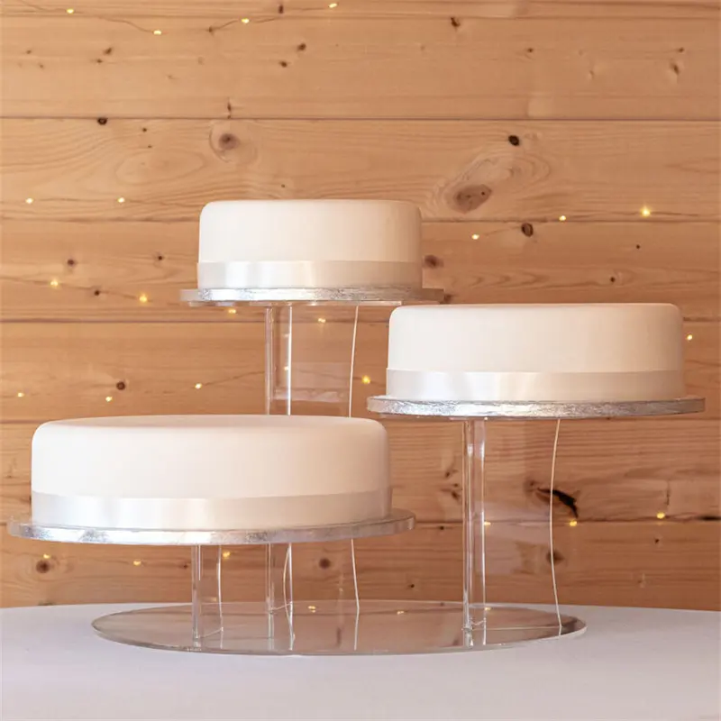 Supporto per espositore per torta di compleanno in acrilico a 3 livelli personalizzato altamente trasparente per torta di frutta