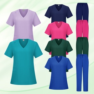 Female Hospital <b>Scrub</b> Suit Set V-Neck Short Sleeve Knitted Moisture Wicking Split Uniform For Nurses Workwear S XXL - Product Image 1