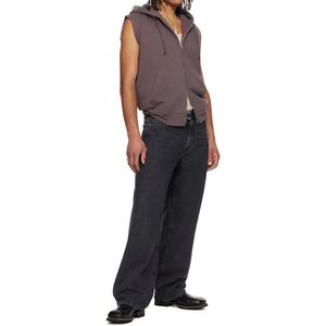 Heavy Weight Double Zipper Sleeveless Hoodie Raw Edge <strong>Sleeve</strong> Zip up <strong>Gilet</strong> Vest for Men - Product Image 5