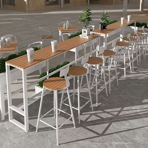 Gỗ Hiện Đại Chân Cao Ngoài Trời Cao Bàn Thanh Và 4 Ghế Trang Trí Nội Thất Patio Ngoài Trời Dài Bảng Cho Nhà Bếp Ăn Sáng Thanh - Product Image 3