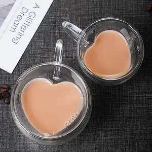 180 240ml tasse à café ou tasse à thé en verre isolé à Double paroi Unique et transparent, verres à boire en forme de cœur