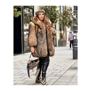 RXファーふわふわカスタムロング厚手ウォームビッグカラーフルペルトレディースアウターウェア本物のラクーンファー本物の毛皮コート女性服 - Product Image 1