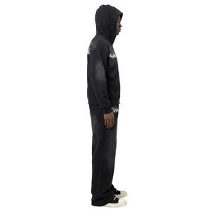 TOPSHOW Abbigliamento Personalizzato con <span class=keywords><strong>Stampa</strong></span> Integrale, Tuta Sportiva con Lavaggio Acido, Zip e Strass, Set Felpa con Cappuccio e Pantaloni da Uomo - Product Image 2