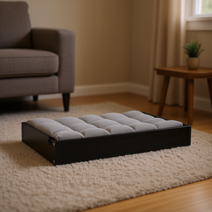 Lit pour chien en bois de pin massif noir 28,1 x 21,3 x 3,5 pouces, lit rectangulaire durable pour animaux de compagnie d'intérieur, garnissage en polyester amovible et lavable - Product Image 2