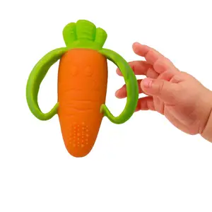OEM/ODM 3.5*3.5inch Carrot Shape For Sensory Exploration And Teething Relief With Easy To Hold Handles Silicone Baby Teether