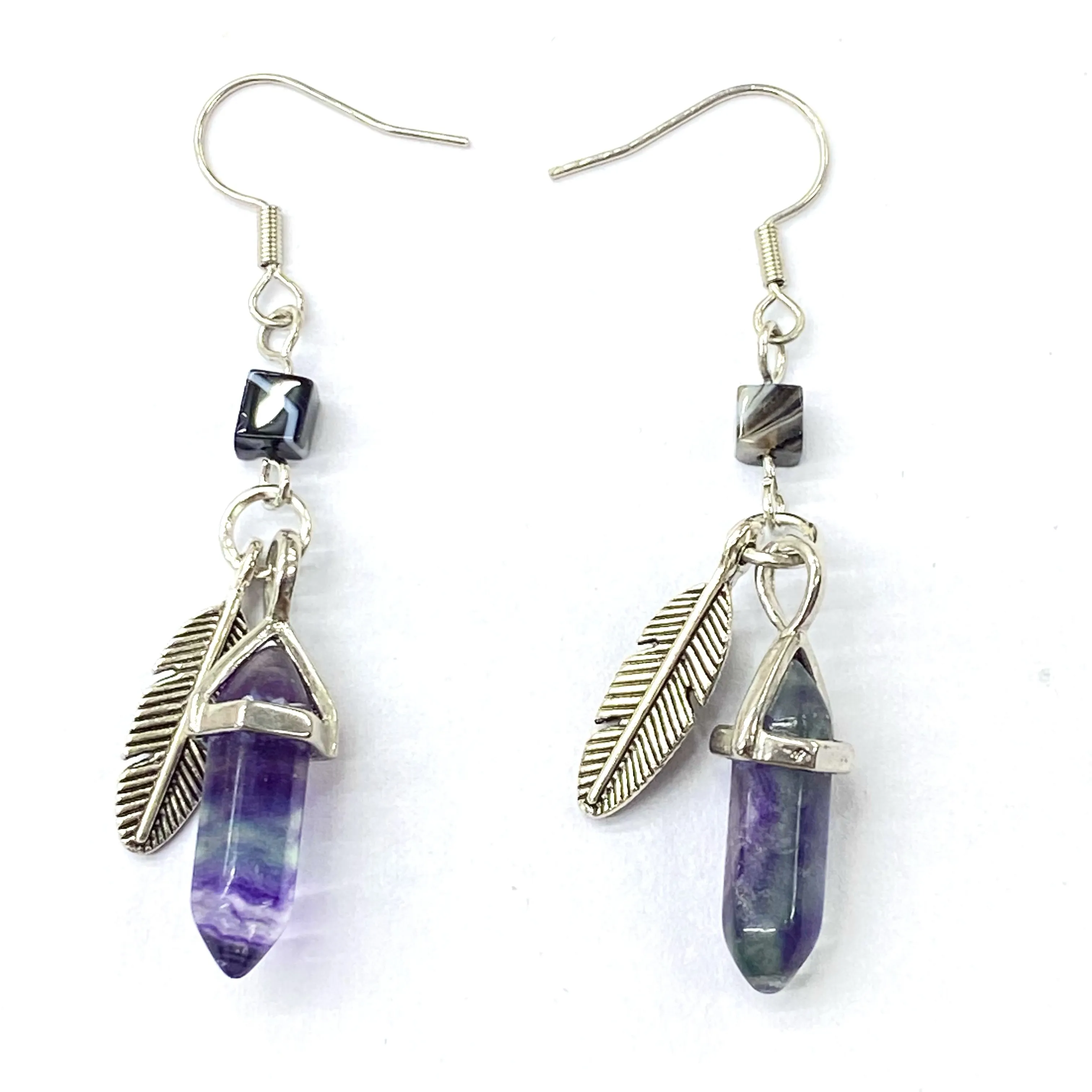 Wholesale fashion Jewelry Earrings 6x22mm natural colorful fluorite hexagonal point stone fishhook earring