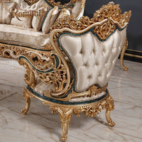 Ensemble de canapés de salon de luxe rétro en bois doré avec grand coussin en éponge classique turc, 3 pièces
