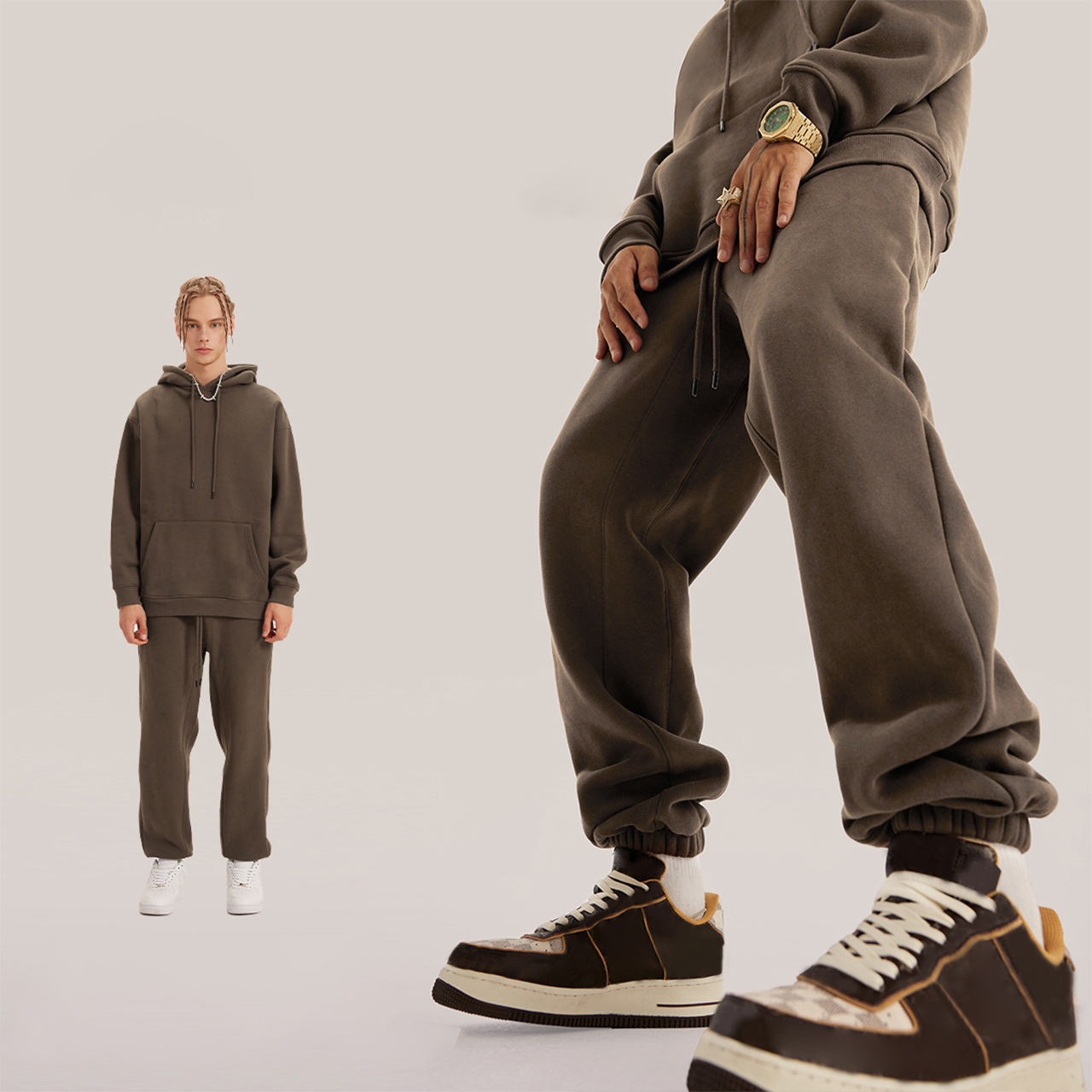 กางเกงขายาวสีน้ำตาลเข้ม