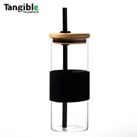 Bouteille d'eau en verre vintage personnalisée sans BPA avec couvercle en bambou, portable, écologique, jetable, pour usage professionnel et bureautique, grande taille, vente en gros