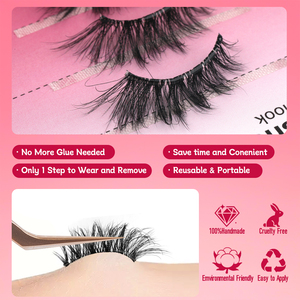 Faux cils pré-encollés en gros, demi-cils sans colle, emballage personnalisé, cils à presser, fournitures de cils naturels en bande - Product Image 3