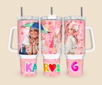 Gobelet isotherme grande capacité Karol G New Pink Hair 40oz avec poignée Stitch, double paroi
