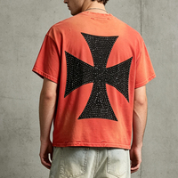 T-shirt en coton épais pour homme, style hip-hop, coupe ample et carrée, effet vieilli et délavé à l'acide, vintage