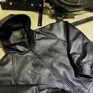 Jaket kulit Bomber bisbol pria, jaket Bomber Logo embos 3D kustom kualitas tinggi