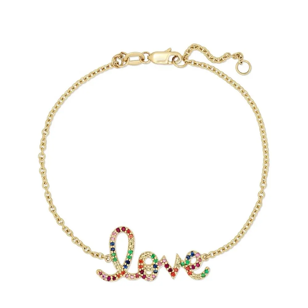 Gemnel fine charms for bracelet bulk fine 925 sterling silver jewelry rainbow love letter charm bracelet woman