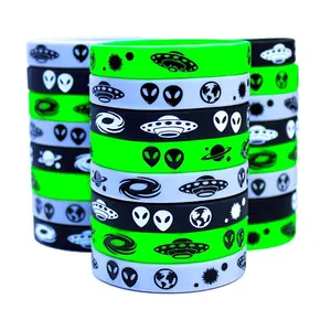 Factory Custom Rubber Bracelets Aliens Style Silicone Wristbands Cute Funny Aliens Wrist Bands Great For Themed Parties