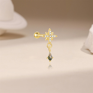 จี้รูปดาวแปดแฉกเงินแท้ S925 ประดับด้วยหินอาเกตทรงวอเตอร์กราสแบบเจาะ - Product Image 4