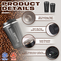 380ml 510ml Smart Touch Affichage de la température en acier inoxydable isolé sous vide Tasse à café de voyage Tumbler avec couvercle numérique
