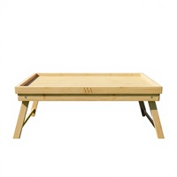 Table de lit pliante en bambou avec pieds pour servir le petit-déjeuner et support pour ordinateur portable
