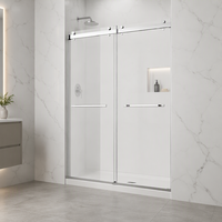 Porte de douche coulissante sur rail en verre sans cadre de luxe personnalisée en SUS304 avec grandes roulettes, en verre trempé de 8 mm pour hôtel ou villa