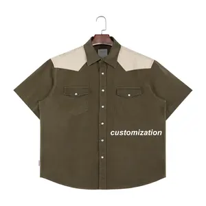 Пользовательские хлопковые Лоскутные рубашки с коротким рукавом пользовательские грузовые Рабочие Рубашки на пуговицах рубашки с двумя карманами