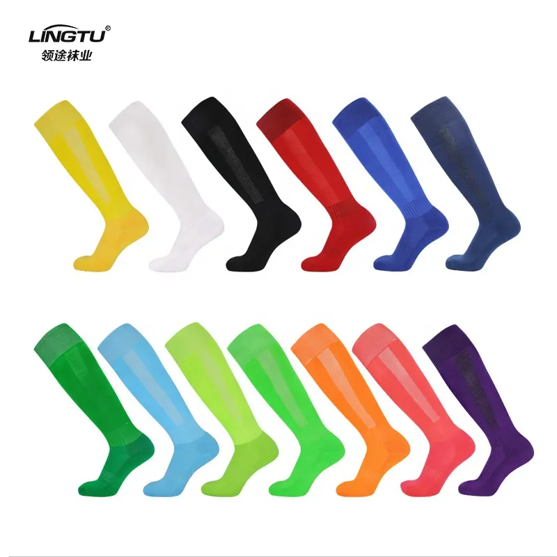 LINGTU custom logo long football socks for men stocking White soccer socks long knee high football grip socks calcetines