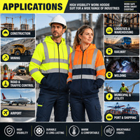 Vêtements de travail haute visibilité EN20471, chauds pour l'hiver, pour la logistique, les ports, les entrepôts, les usines, la construction, les mines, sweats à capuche réfléchissants de sécurité