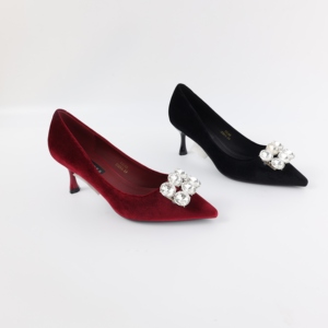 European American Style Women's Pumps High <strong>Heels</strong> <strong>Stiletto</strong> with Rhinestone <strong>Low</strong> Mouth Suede Pointed <strong>Heels</strong> Slip-On Closure - Product Image 3