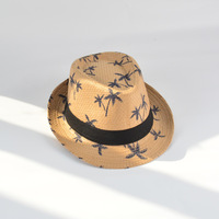 Vente en gros de chapeau de paille Panama motif personnalisé mode cocotier unisexe été plage large bord Jazz papier chapeau de paille pour hommes femmes