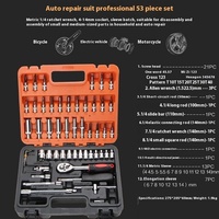 Ensemble de réparation automobile de 53 pièces, petit tournevis volant, douille à cliquet 1/4, boîte à outils avec étui rigide