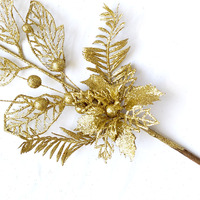 Décor de noël 43cm feuille de pagode artificielle tige de fleur de noël creuse accessoire décoratif Festival étincelle branche de fleur