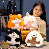 Peluche ronde mignonne de dessin animé, renard, mouton, chat, chien, douce et moelleuse, poupée assise avec décor floral, cadeau pour enfants