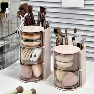 Organizador de Cosméticos con Tapa Giratoria, Soporte para Brochas de Maquillaje, Estuche para Borlas de Polvo, Estante para Lápices Labiales, Organizador de Belleza de Escritorio - Product Image 4