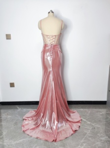 Nueva moda <span class=keywords><strong>verde</strong></span> <span class=keywords><strong>azulado</strong></span> sin mangas Blush Spaghetti Straps sirena metálico <span class=keywords><strong>largo</strong></span> corsé <span class=keywords><strong>vestido</strong></span> de fiesta con abertura - Product Image 4