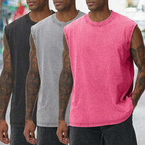 Débardeur sans manches pour homme, couleur unie, col rond, tricoté en coton, décontracté, rose, gris, noir - Product Image 3