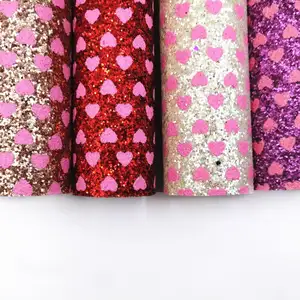 P518 Chunky Glitter Roze Hartvormige Lederen Stof Glitter Sheet Custom Leer Voor Tas, Haar Accessoires, haarspeld Sieraden